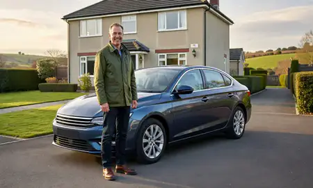 Customer with their delivered car in Gwent, United Kingdom