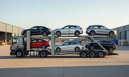 Car transporter parked in an industrial area of Gwent, United Kingdom
