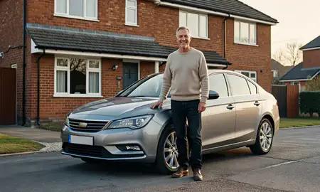 Customer with their delivered car in Caerphilly, Gwent, United Kingdom