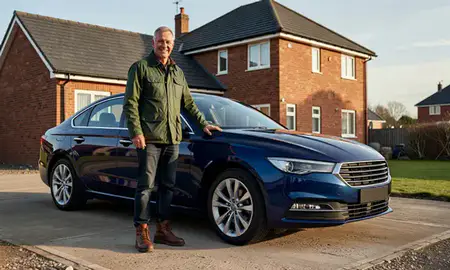 Customer with their delivered car in Cwmbrân, Gwent, United Kingdom