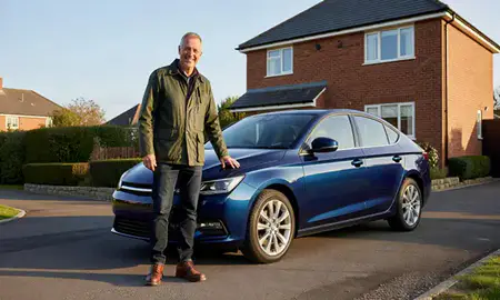 Customer with their delivered car in Newport, Gwent, United Kingdom