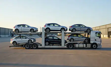 Car transporter parked in an industrial area of Newport, Gwent, United Kingdom