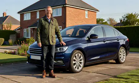 Customer with their delivered car in Aldershot, Hampshire, United Kingdom