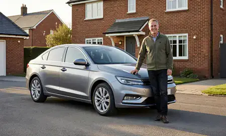 Customer with their delivered car in Andover, Hampshire, United Kingdom