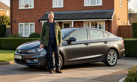 Customer with their delivered car in Eastleigh, Hampshire, United Kingdom
