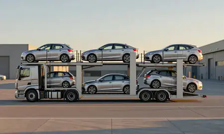 Car transporter parked in an industrial area of Eastleigh, Hampshire, United Kingdom