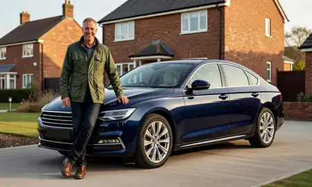 Customer with their delivered car in Farnborough, Hampshire, United Kingdom
