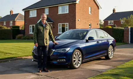 Customer with their delivered car in Gosport, Hampshire, United Kingdom