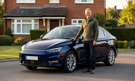 Customer with their delivered car in Horndean, Hampshire, United Kingdom