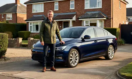 Customer with their delivered car in Portsmouth, Hampshire, United Kingdom