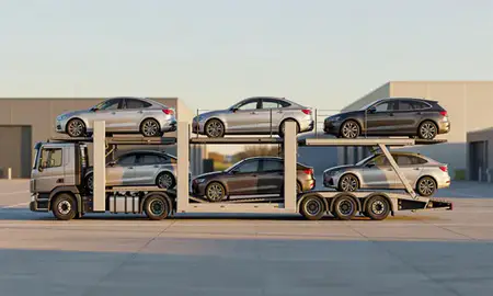 Car transporter parked in an industrial area of Portsmouth, Hampshire, United Kingdom