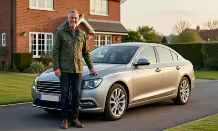 Customer with their delivered car in Southampton, Hampshire, United Kingdom