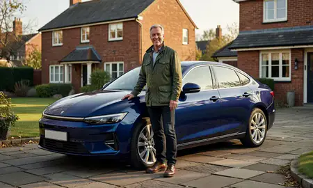Customer with their delivered car in Winchester, Hampshire, United Kingdom