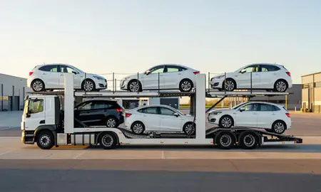 Car transporter parked in an industrial area of Herefordshire, United Kingdom