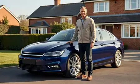 Customer with their delivered car in Hereford, Herefordshire, United Kingdom