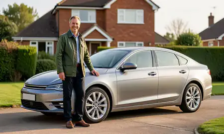 Customer with their delivered car in Hertfordshire, United Kingdom