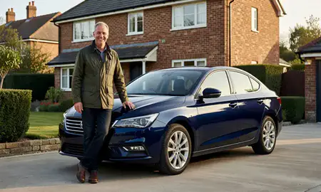 Customer with their delivered car in Bishop's Stortford, Hertfordshire, United Kingdom