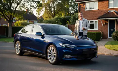 Car delivered to a driveway in Bishop's Stortford, Hertfordshire, United Kingdom