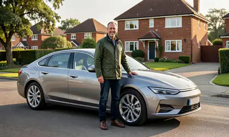 Customer with their delivered car in Borehamwood, Hertfordshire, United Kingdom