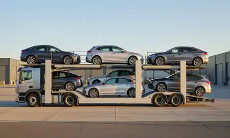 Car transporter parked in an industrial area of Borehamwood, Hertfordshire, United Kingdom