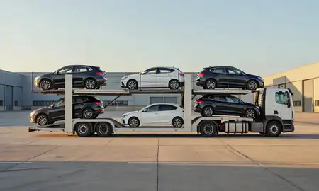Car transporter parked in an industrial area of Cheshunt, Hertfordshire, United Kingdom