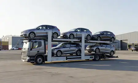Car transporter loaded with vehicles in Cheshunt, Hertfordshire, United Kingdom