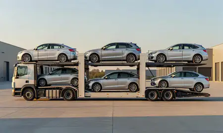 Car transporter parked in an industrial area of Hatfield, Hertfordshire, United Kingdom