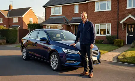 Customer with their delivered car in Hemel Hempstead, Hertfordshire, United Kingdom