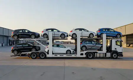 Car transporter parked in an industrial area of Hemel Hempstead, Hertfordshire, United Kingdom