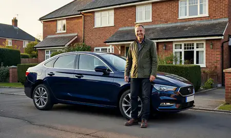 Customer with their delivered car in Hitchin, Hertfordshire, United Kingdom