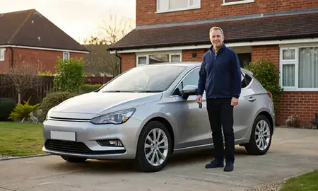 Car delivered to a driveway in Hitchin, Hertfordshire, United Kingdom