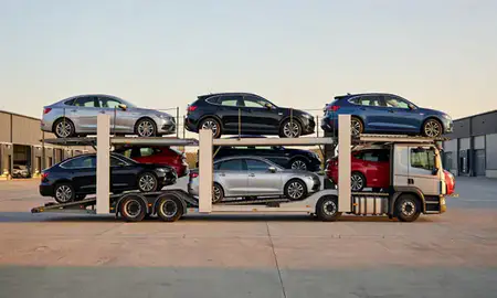 Car transporter parked in an industrial area of Hoddesdon, Hertfordshire, United Kingdom
