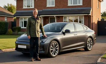 Customer with their delivered car in St Albans, Hertfordshire, United Kingdom