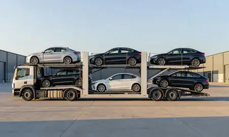 Car transporter parked in an industrial area of Watford, Hertfordshire, United Kingdom