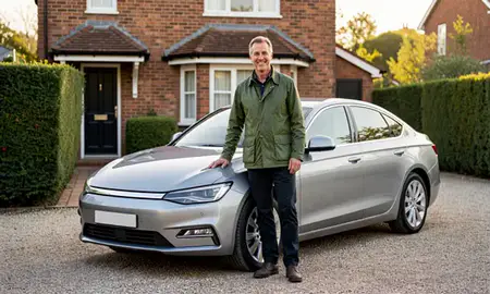 Customer with their delivered car in Welwyn Garden City, Hertfordshire, United Kingdom