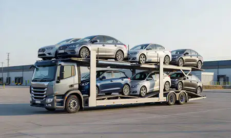 Car transporter loaded with vehicles in Hertfordshrie, United Kingdom
