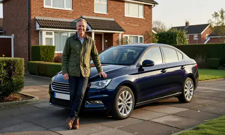 Customer with their delivered car in Stevenage, Hertfordshrie, United Kingdom