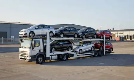 Car transporter loaded with vehicles in Stevenage, Hertfordshrie, United Kingdom