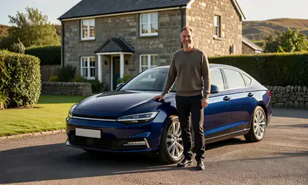 Customer with their delivered car in Highland, United Kingdom