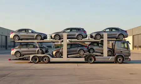 Car transporter parked in an industrial area of Highland, United Kingdom