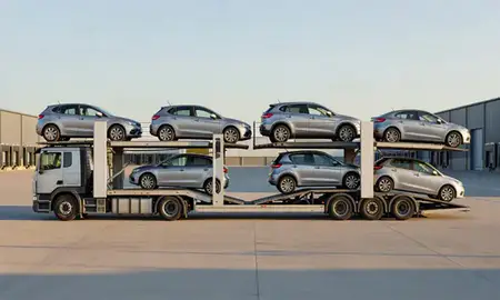 Car transporter parked in an industrial area of Inverness, Highland, United Kingdom