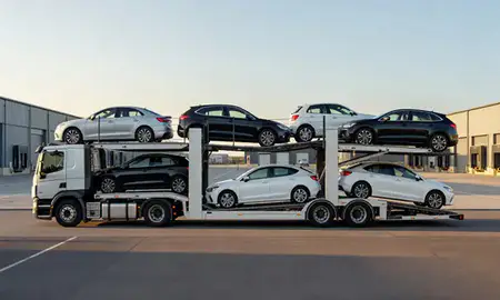Car transporter parked in an industrial area of Inverclyde, United Kingdom