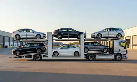 Car transporter parked in an industrial area of Kent, United Kingdom