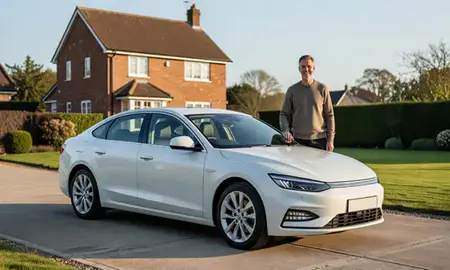 Customer with their delivered car in Ashford, Kent, United Kingdom