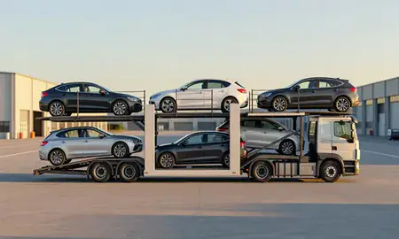 Car transporter parked in an industrial area of Ashford, Kent, United Kingdom