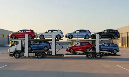 Car transporter parked in an industrial area of Canterbury, Kent, United Kingdom