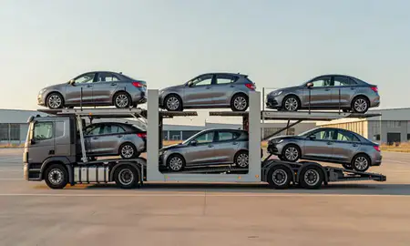 Car transporter parked in an industrial area of Chatham, Kent, United Kingdom