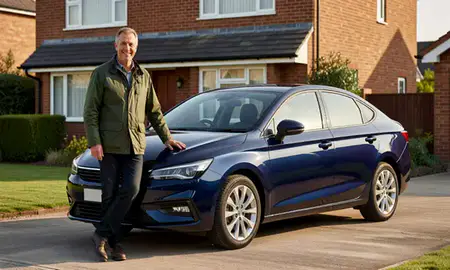 Customer with their delivered car in Dover, Kent, United Kingdom
