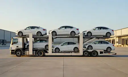 Car transporter parked in an industrial area of Dover, Kent, United Kingdom