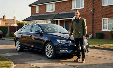 Customer with their delivered car in Folkestone, Kent, United Kingdom